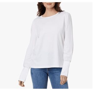 Elliott Lauren White Woven & Knit Cotton Blouse w/ Cuffs Sz M Retails $151